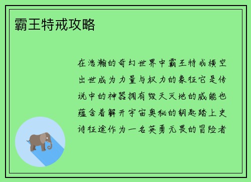霸王特戒攻略