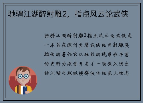 驰骋江湖醉射雕2，指点风云论武侠