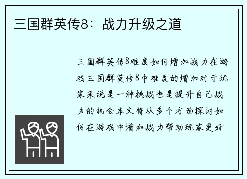 三国群英传8：战力升级之道