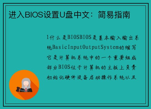 进入BIOS设置U盘中文：简易指南
